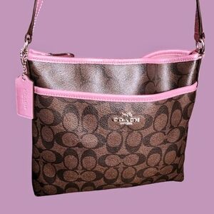 Coach Signature Brown And Pink Crossbody Bag